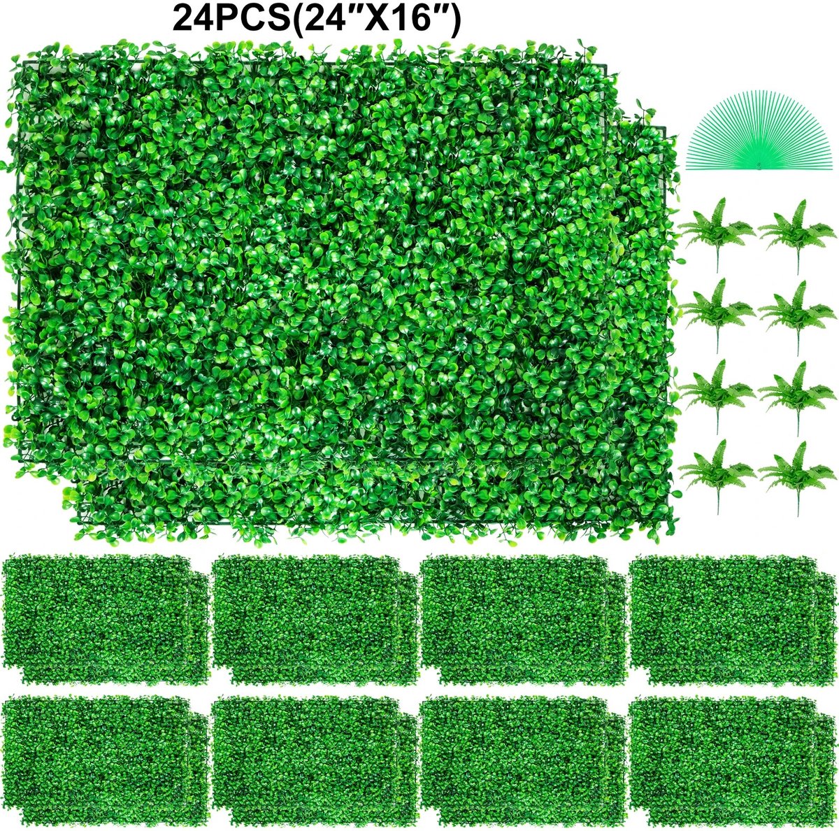 Velori Kunsthaag 24 Stuks - Buxus Wandpanelen - Kunstgras Wand - Kunsthaag Achterwand 60 x 40 cm - 6 m² - Groen - Onderhoudsvrije Groene Wanddecoratie