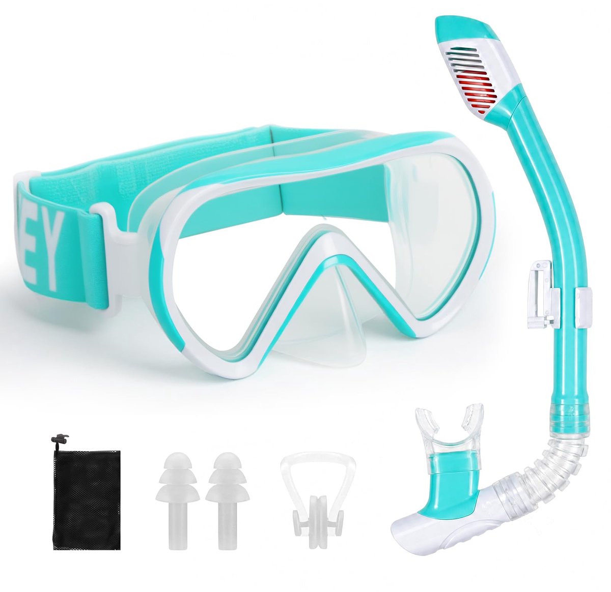 Snorkelset kinderen 4-16 jaar - blauw-wit - 180° panorama - anti-condens en droge snorkel - ShopVlot