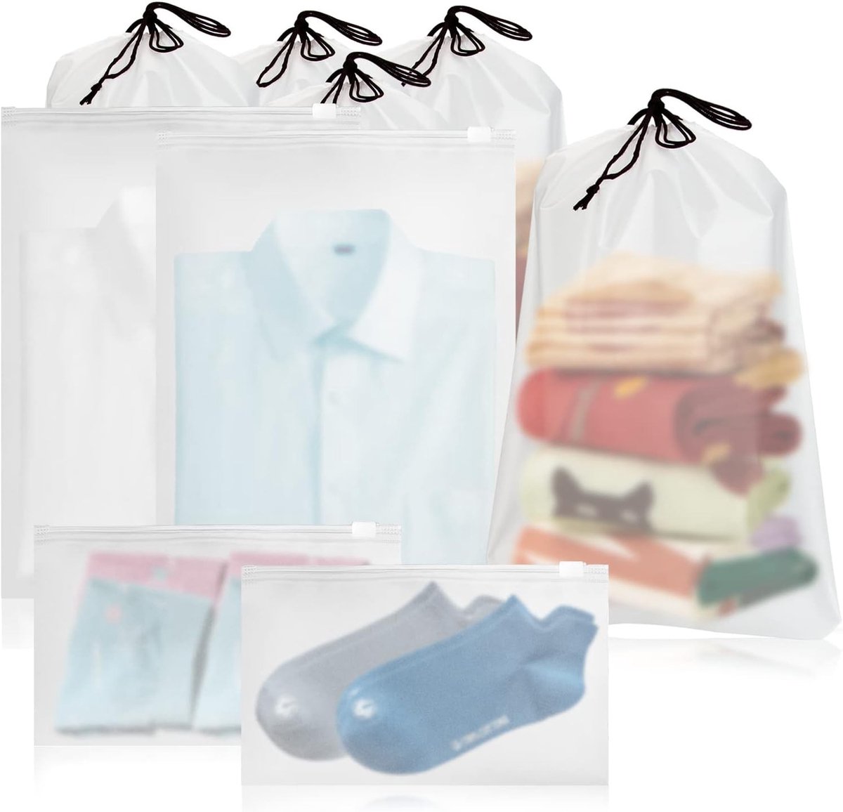 Herbruikbare Opbergtassen voor op Reis - Transparant - 30 x 40 cm - Kunststof Reisorganizer met Ritssluiting en Trekkoord - Voor Schoenen en Cosmetica