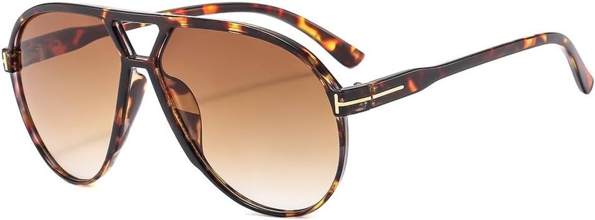 Retro Zonnebril voor Mannen en Vrouwen - 70s Aviator Stijl met Dubbele Brug en UV400 Bescherming