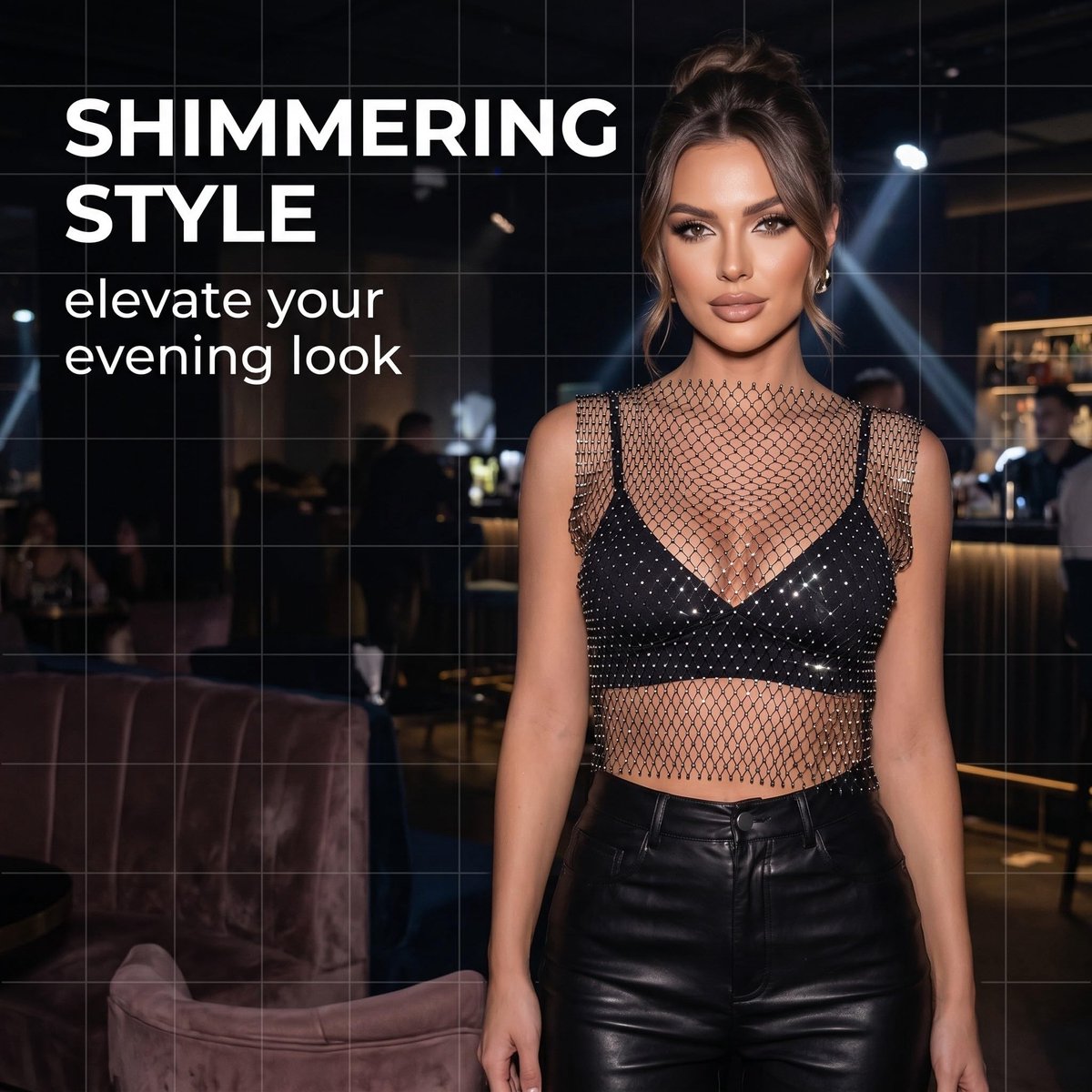 Mesh top dames XS - zwart - sexy met strass en glitter - ideaal voor festivals - ShopVlot
