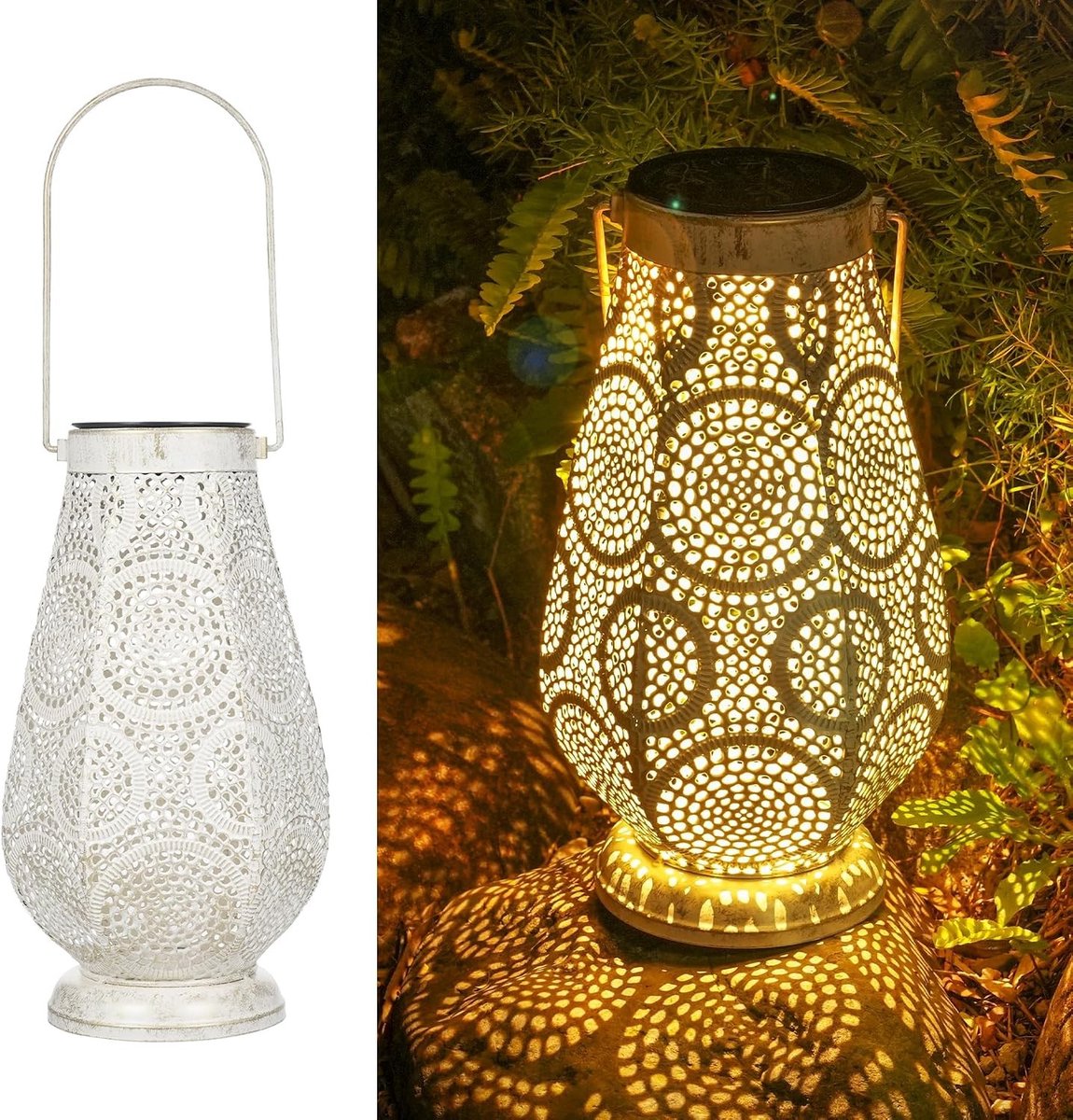 Metalen Solar Lantaarns voor Buiten - LED Verlichting, Waterdicht IP65, Oosterse Tuinverlichting voor Balkon en Patio