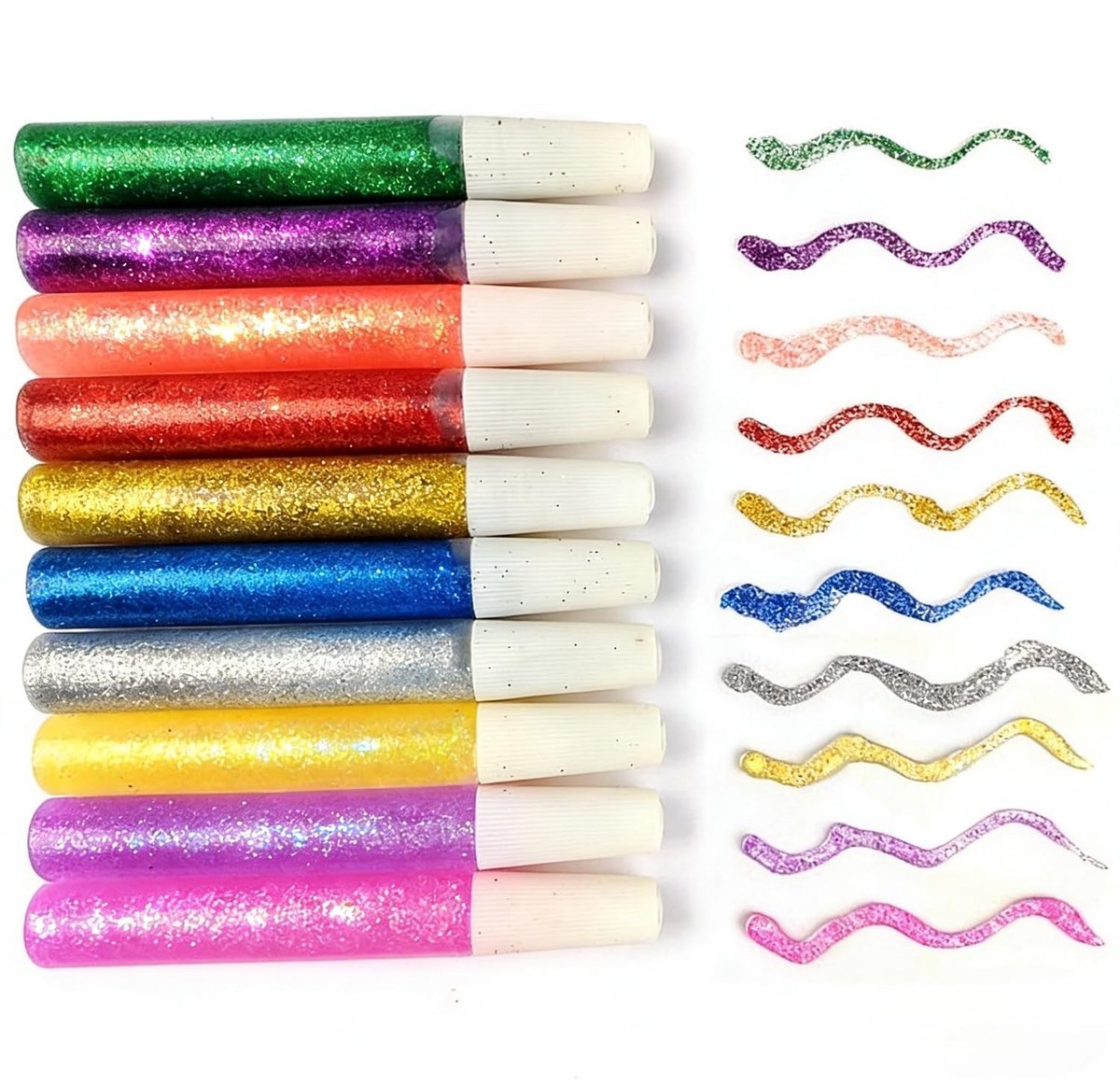 Set van 10 wasbare glitterlijm in verschillende kleuren, veilig en niet-giftig, ideaal voor knutselen, scrapbooking en creatieve projecten met kinderen
