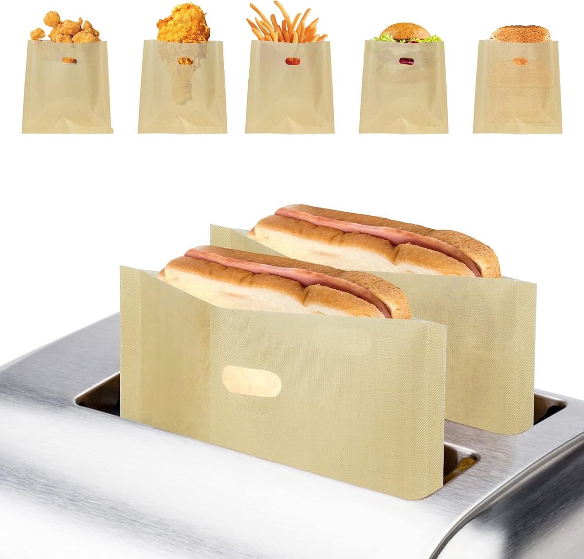 Herbruikbare broodzakken voor toasters - 15 stuks, ideaal voor broodmachines, anti-aanbak, sandwichzakken en versheid behouden