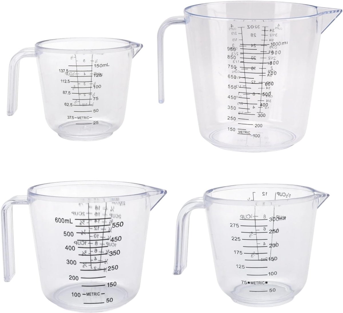 Maatbekers set van 4 - kunststof - hittebestendig - ideaal voor nauwkeurig meten - ShopVlot