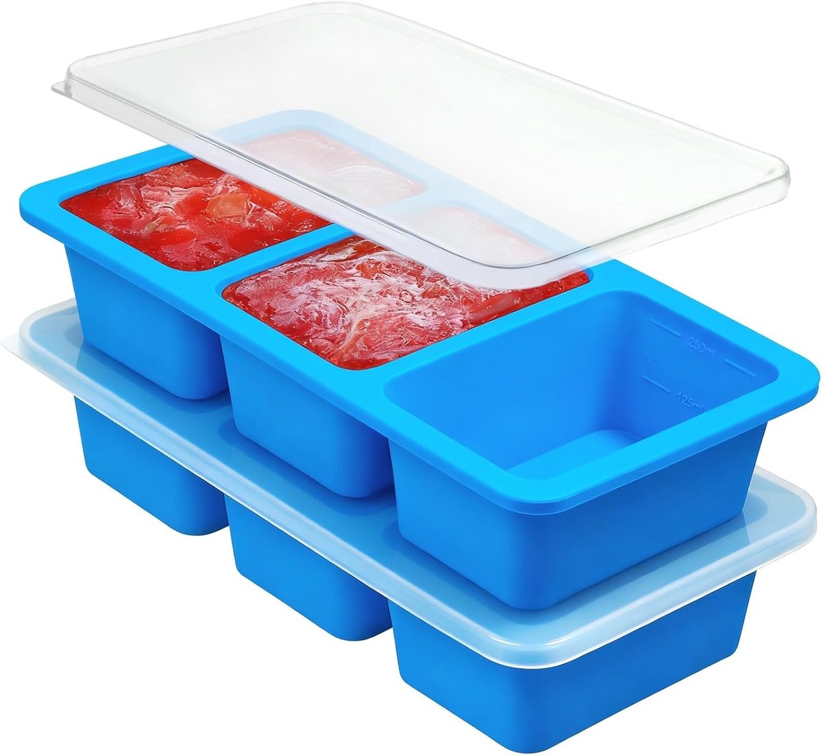 Siliconen voedsel vriesvormen met deksel, 2-pack, 6 holtes voor soep en snacks