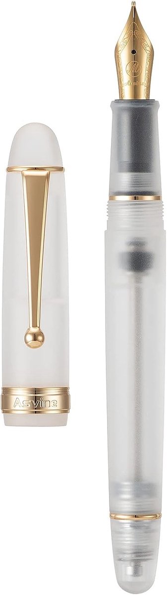Vulpen met vacuüm navulling, medium nib, transparant gematteerd acryl, grote capaciteit, inclusief geschenkdoos