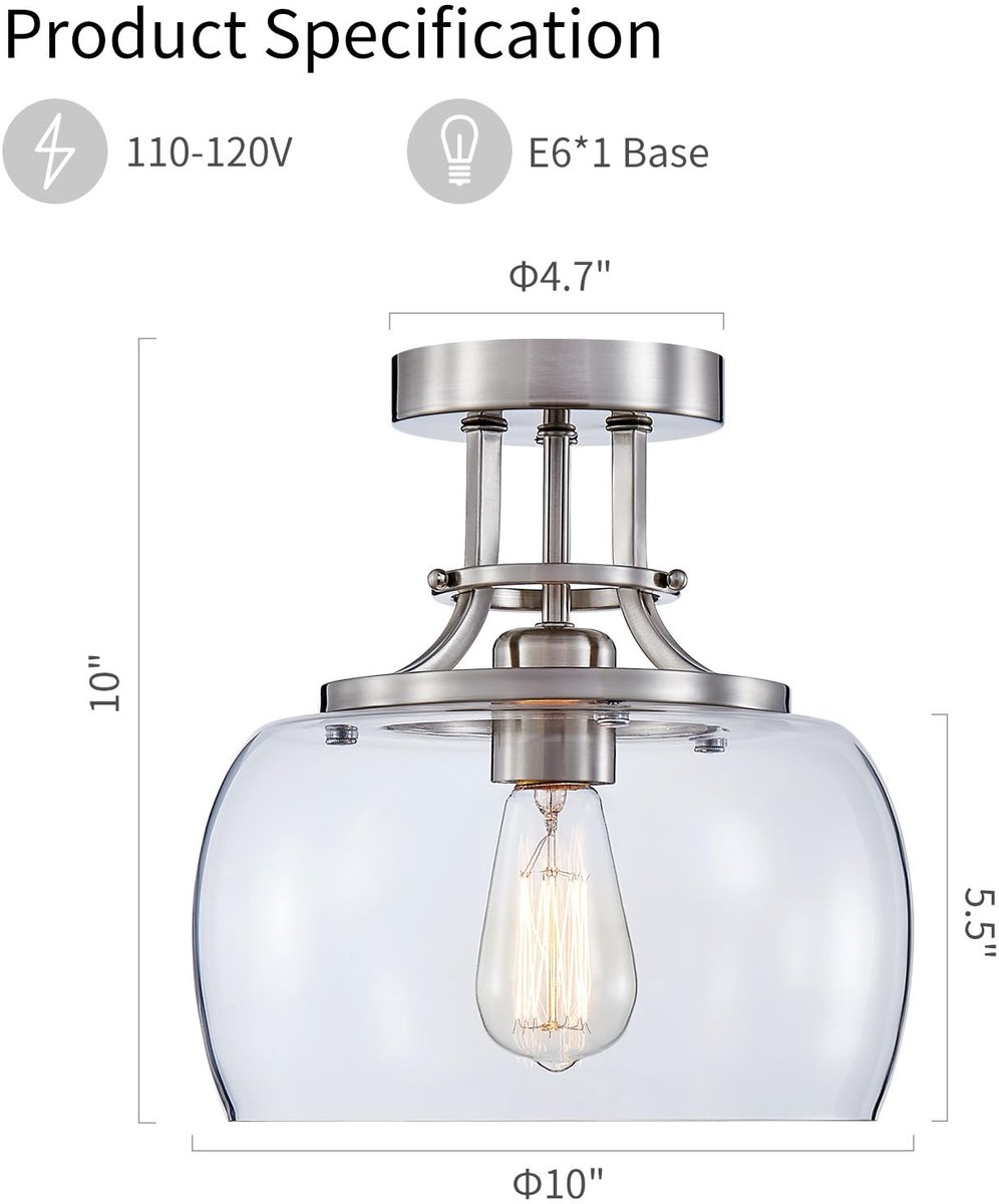 Rustieke kroonluchter rond 25 x 25 - transparant glas - geborsteld nikkel - perfect voor badkamer of keuken - ShopVlot