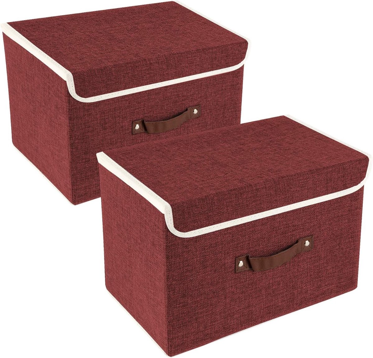 Vouwbare Opbergdoos met Deksel, Wasbaar Textiel, Set van 2, 38x25x25cm, Rood, Ideaal voor Organisatie en Ruimtebesparing