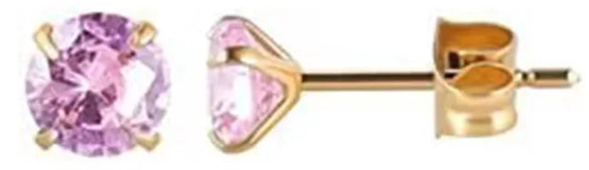 Stalen ronde oorstekers goudkleurig zirkonia 5 mm - Roze Oorbellen