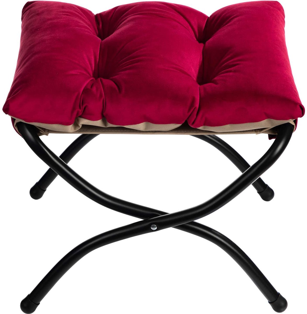 Voetenbank opvouwbare voetensteun - fluwelen rood - metalen poten - comfortabele ondersteuning - ShopVlot