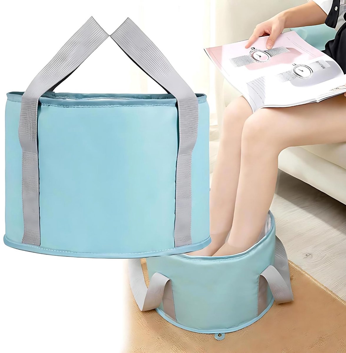 Opvouwbaar voetenbad met opbergtas, ingebouwde isolatielaag van aluminiumfolie, draagbare reisvoetenhoes (blauw)