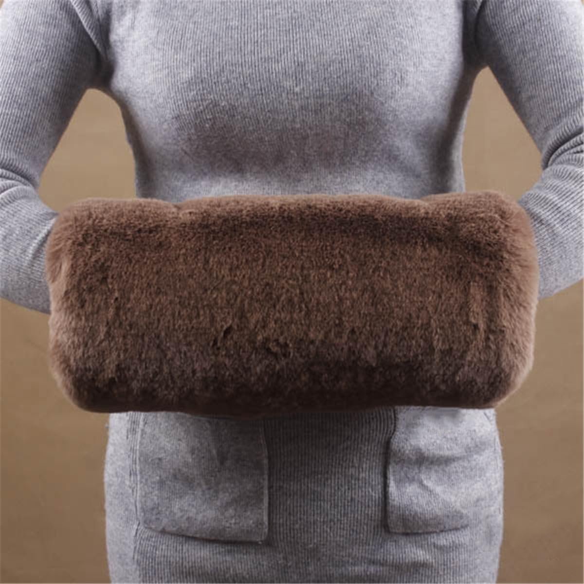 Dikke, imitatie konijnenbont handwarmers, dikke en warme handschoenmouwen Geschikt voor mannen en vrouwen (koffiekleur)