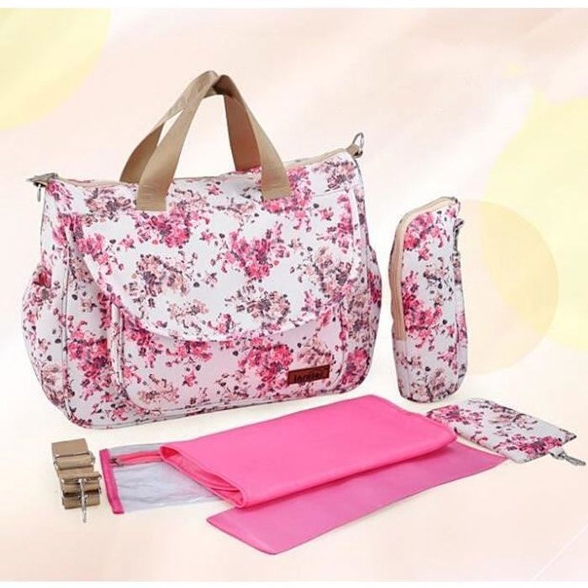 Luiertas Geschikt voor baby's - Patroon met rode rozen - Schouderband - 41*29*14 cm - Multifunctionele luiertas/handtas, grote waterdichte luiertas, messengerbag, draagbare reistas Geschikt voor moeders
