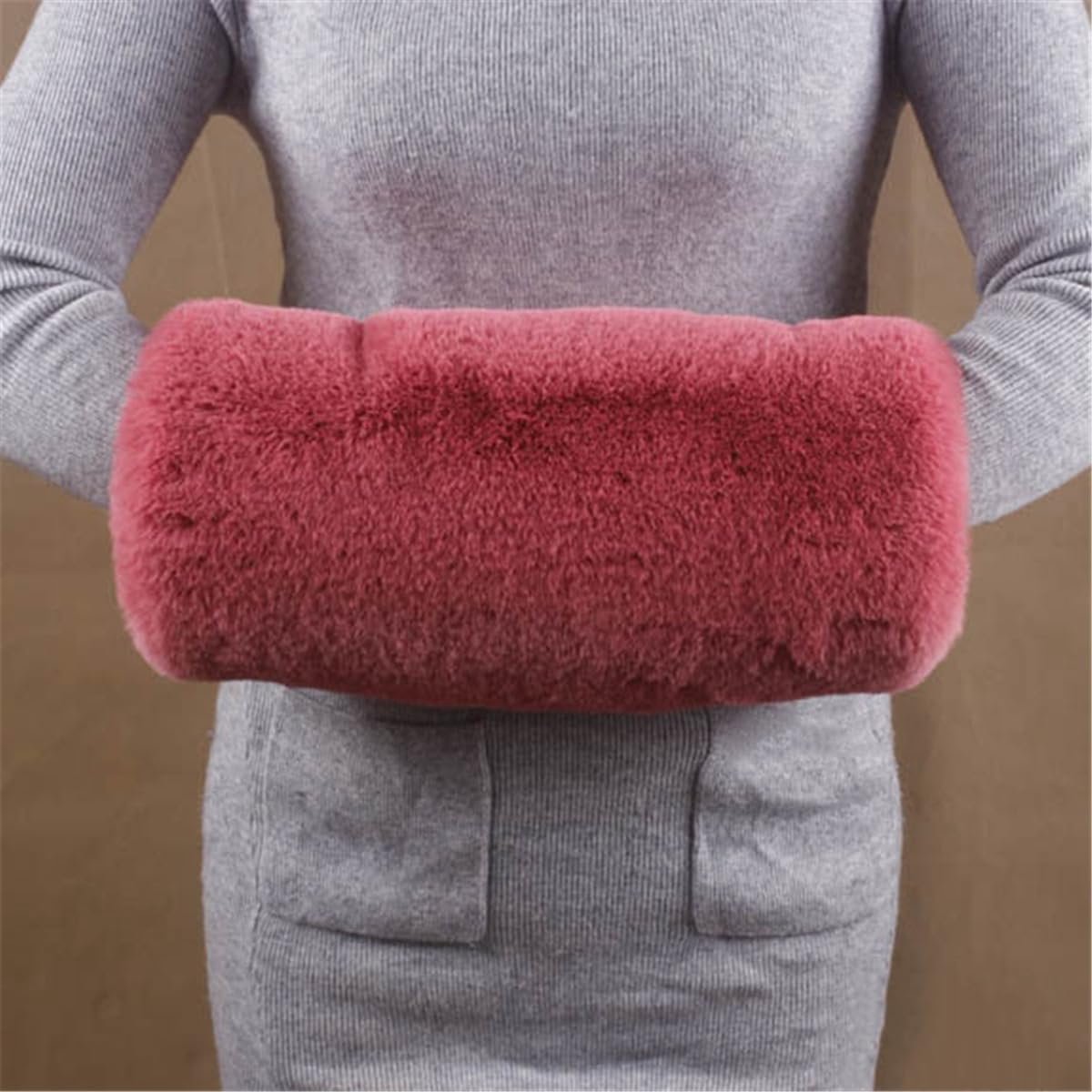 Dikke, imitatie konijnenbont handwarmers, dikke en warme handschoenmouwen Geschikt voor mannen en vrouwen (roze rood).