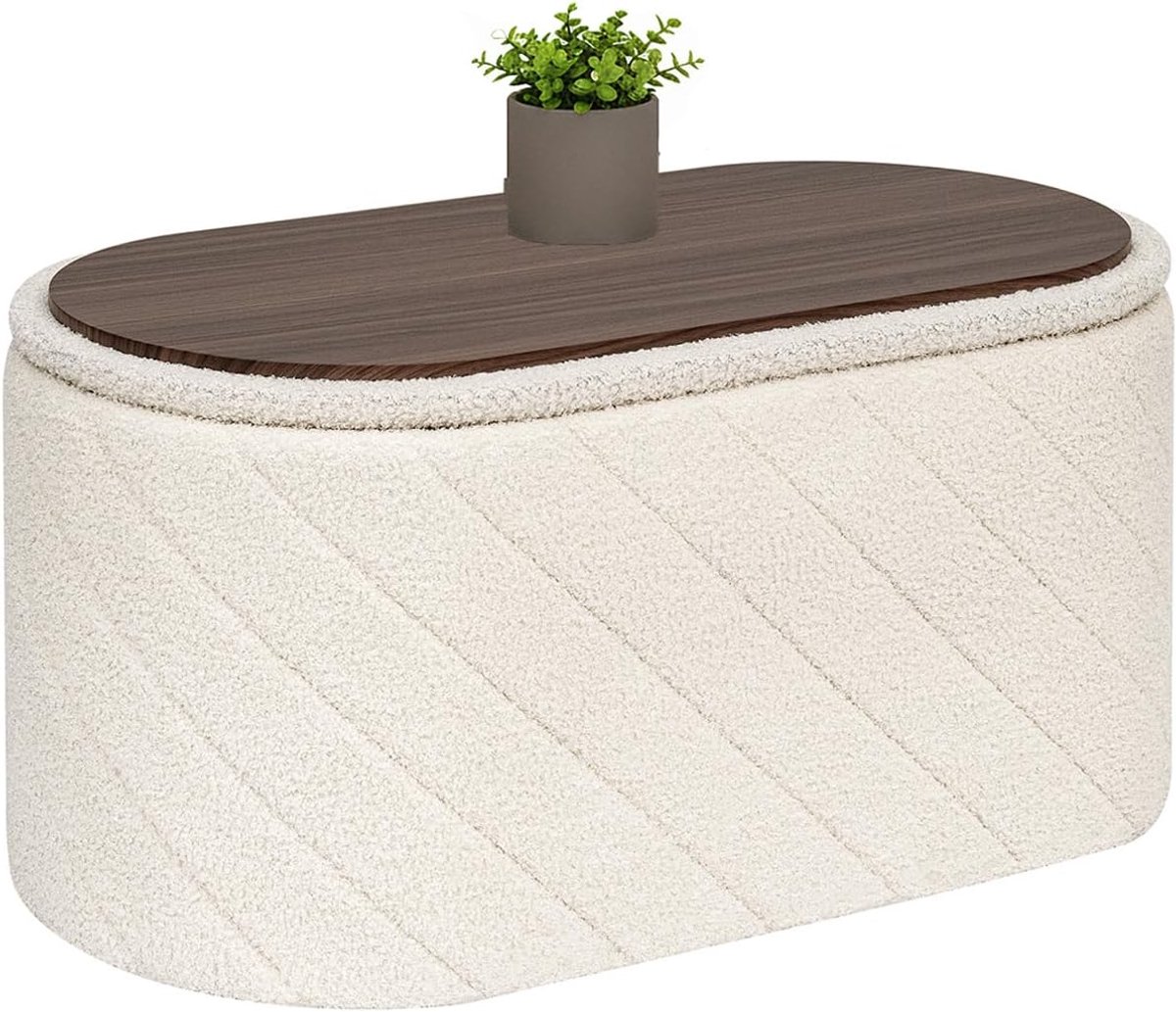 Voetenbank met opbergruimte 76 x 38 x 38 cm - Inklapbaar - Wit - Ideaal voor woonkamer of slaapkamer - ShopVlot