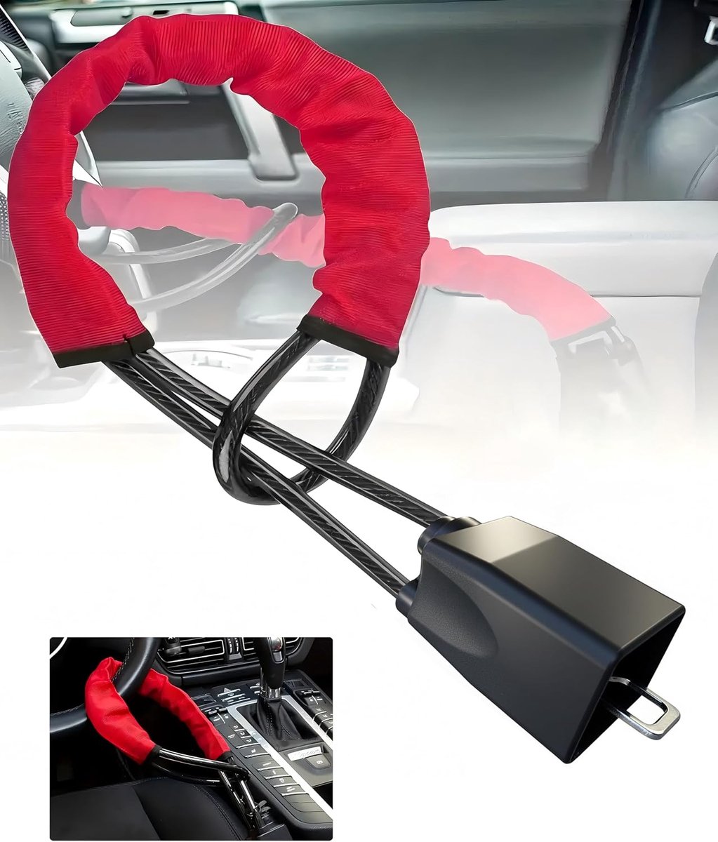 Autostuur- en gordelslot - 17 inch universeel antidiefstalapparaat voor auto's, SUV's en golfkarretjes | Compact en lichtgewicht veiligheidsslot met multifunctionele sleutels (rood)