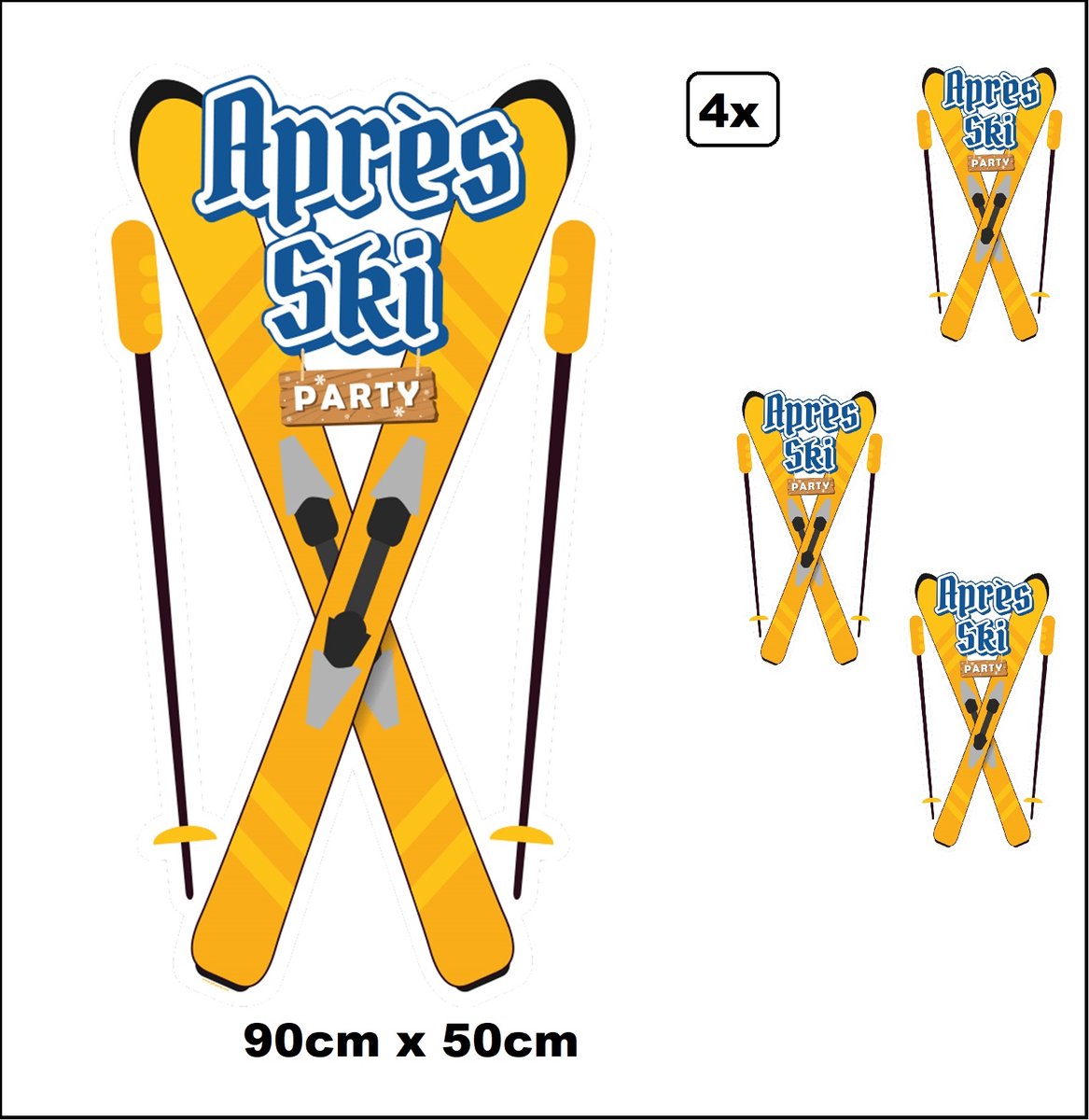 4x Decoratie Bord Après Ski - 90cmx50cm - Wand/deur decoratie Oktoberfest bierfeest Themaparty