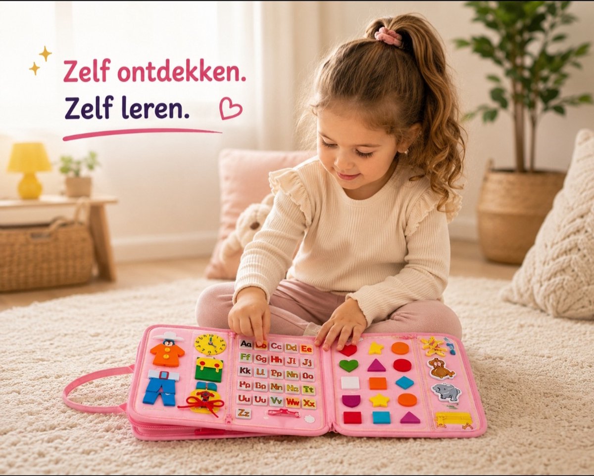 Baby Sonrisa Busy Book Roze - Montessori Activiteitenboek voor Baby & Peuter - Educatief Sensorisch Speelgoed - Kinderspeelgoed - Vanaf 3 Jaar — afbeelding 9