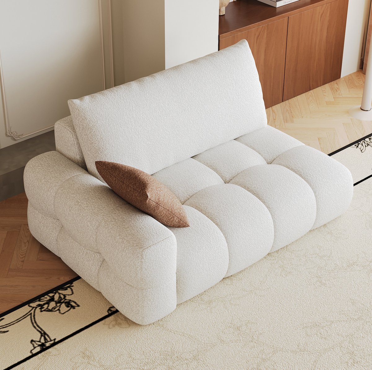 MODENUIT Zitbank 130 Cm - Links Model Met Chaise Lounge - 2-Zits Voor Woonkamer En Slaapkamer - Stof - Creamy White