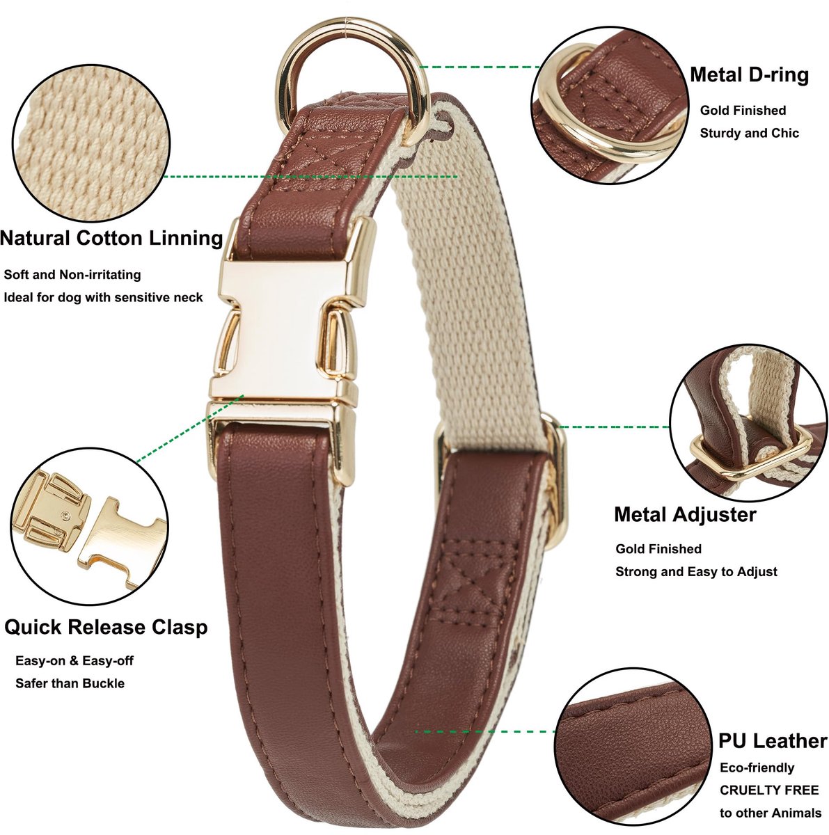 Hondenhalsband zachte leer - bruin - veiligheidssnelsluiting - ideaal voor puppy's met gevoelige huid - ShopVlot