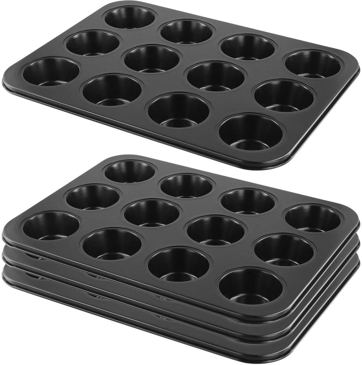 Muffinbakjes 4 stuks met 12 kopjes - niet-klevende zwarte muffinvorm - koolstofstaal - ideaal voor cupcakes en pudding - ShopVlot