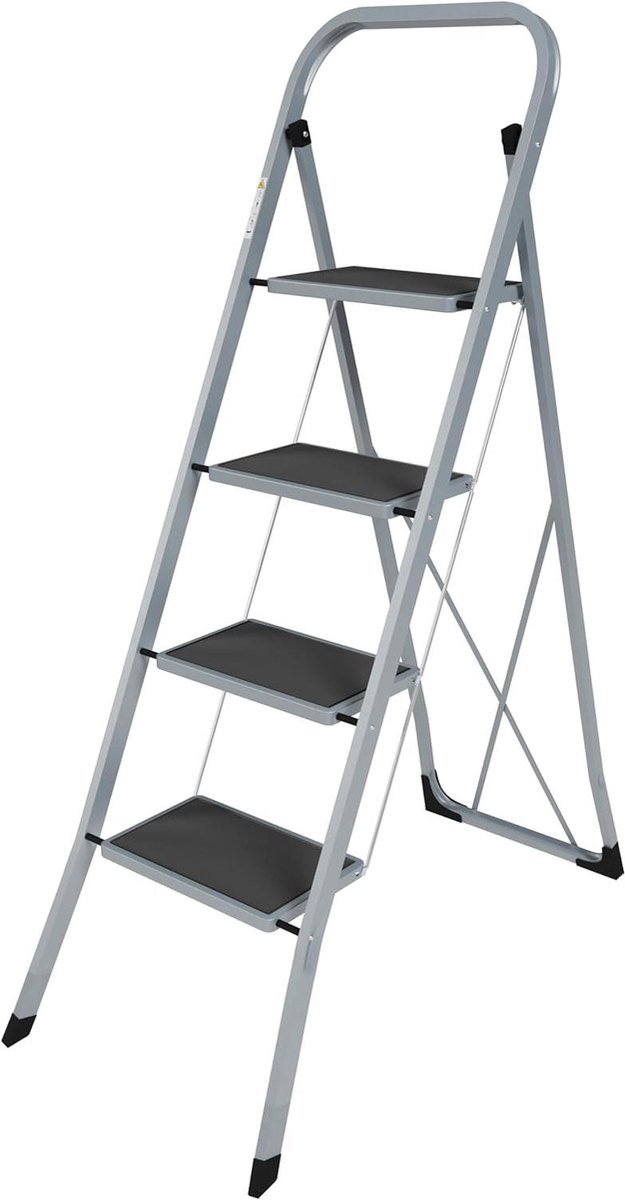 Vier-treden ladder - Klapladder - Huishoudelijk werk - Antislip treden - 127 cm hoog - Grijs