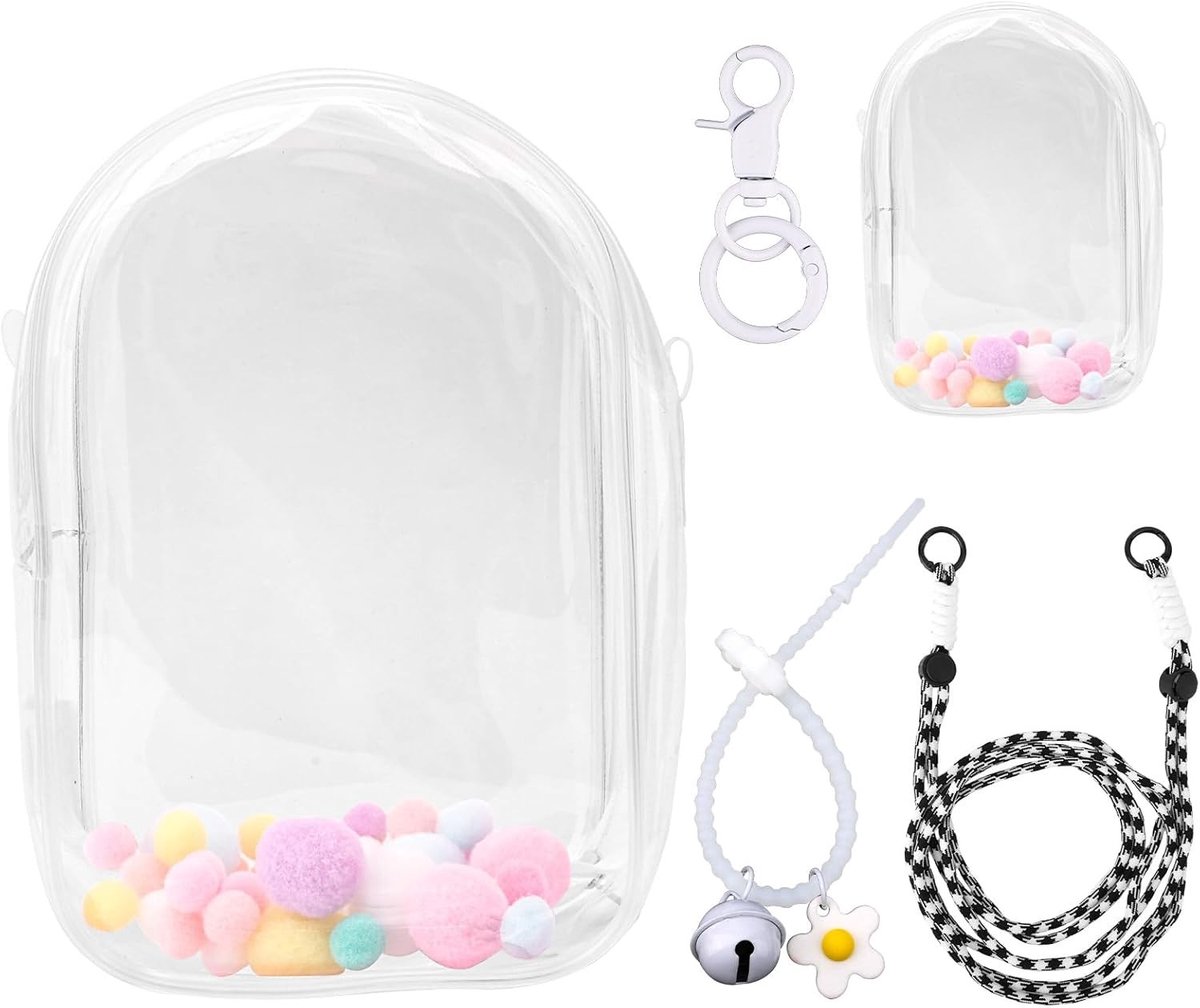 Beschermende Display Case voor Pluche Poppen - Draagbare PVC Tas met Sleutelhanger en Opbergfunctie voor 15/17 cm Poppen (Wit)