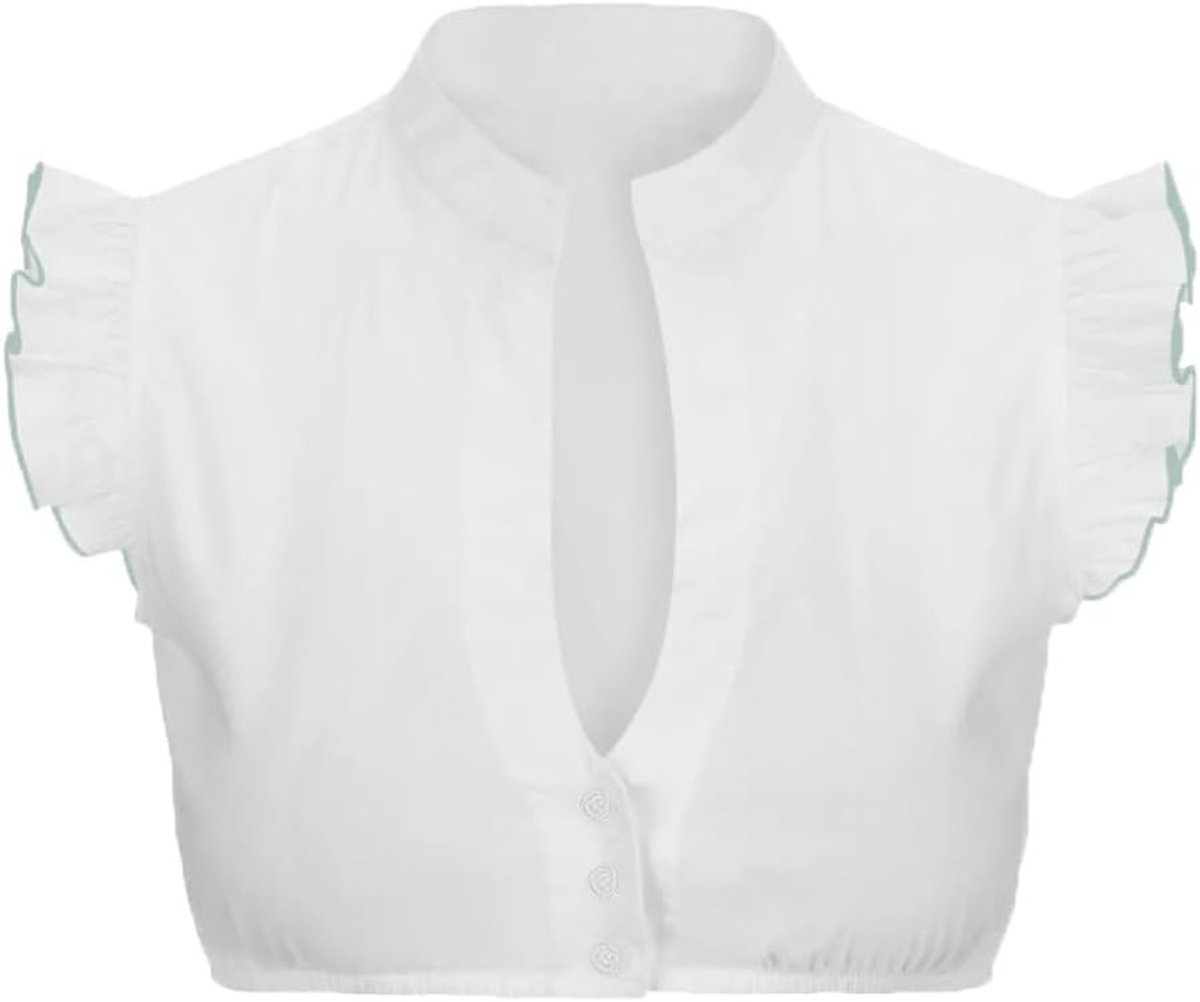 Elegante witte dirndl blouse voor dames met hartuitsnijding en vlinder mouwen, perfect voor Oktoberfest en traditionele evenementen