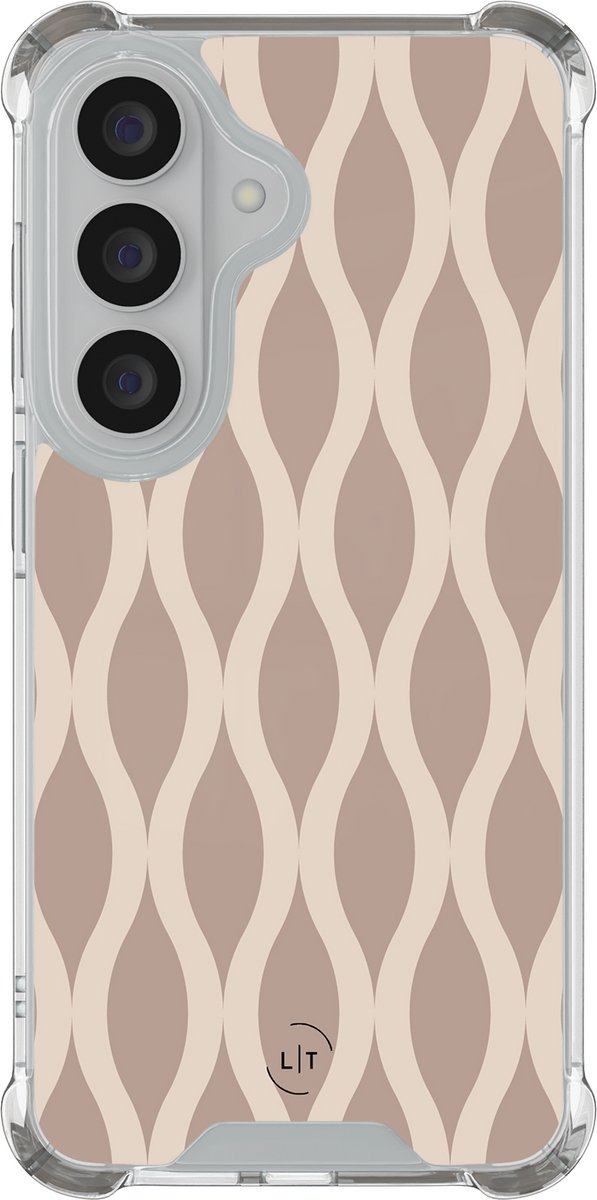 Shockproof hoesje - Geschikt voor Samsung Galaxy S26 - Abstract beige - Extra sterke case - TPU/polycarbonaat - Print / Illustratie - Beige, Transparant