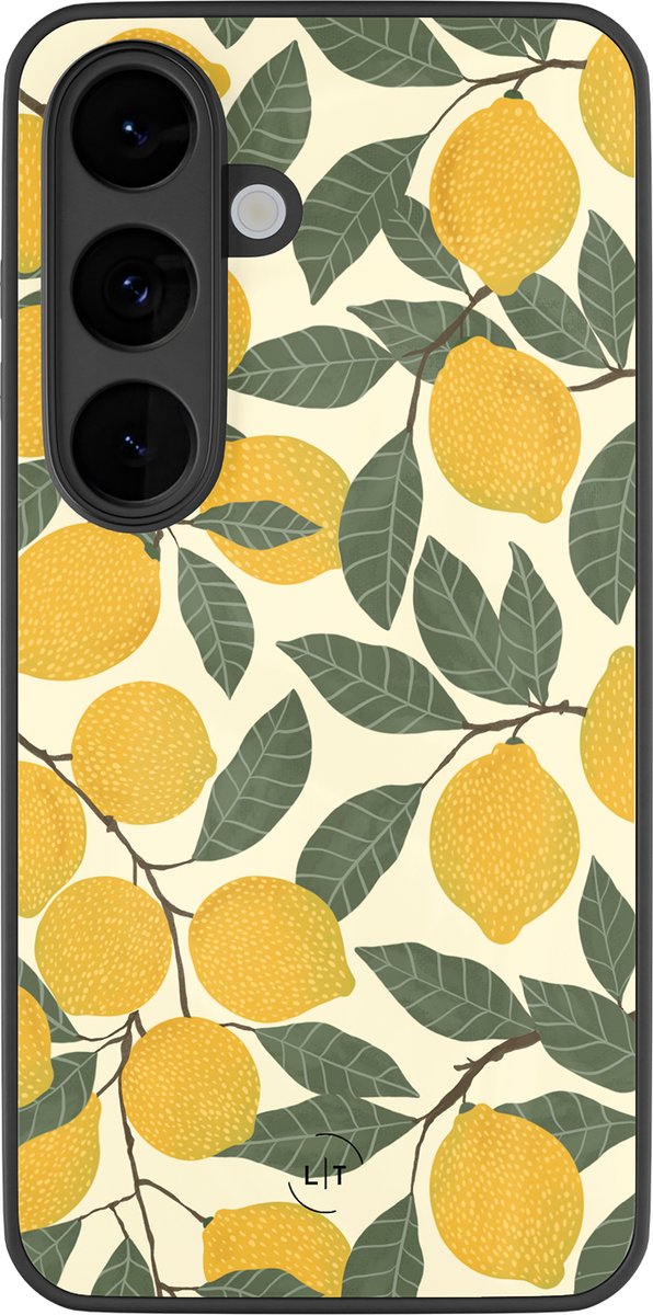 Hoesje geschikt voor Samsung Galaxy S26 - Citroenen - Luxe Glazen Hardcase - Print / Illustratie - Geel