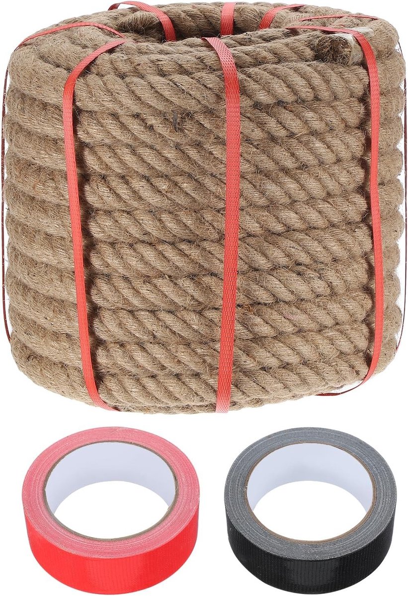 Dik jute touw 3,1 cm x 230 cm, natuurlijk en gedraaid, ideaal voor knutselen, schommels en tuinprojecten