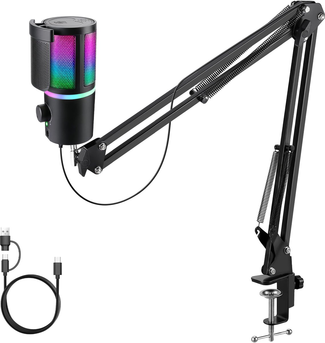 USB PC gaming microfoon - condensatormicrofoon met RGB licht - mute knop en volumeregeling - ideaal voor streamen - ShopVlot