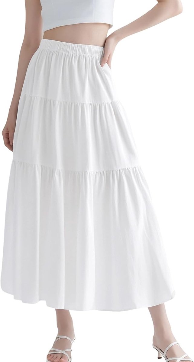 Elegante Maxi Rok voor Dames, Elastische Hoge Taille Lange Rok, A-lijn Strandrok, Vintage Zomer Gelaagde Maxi Rok met Comfortabele Pasvorm