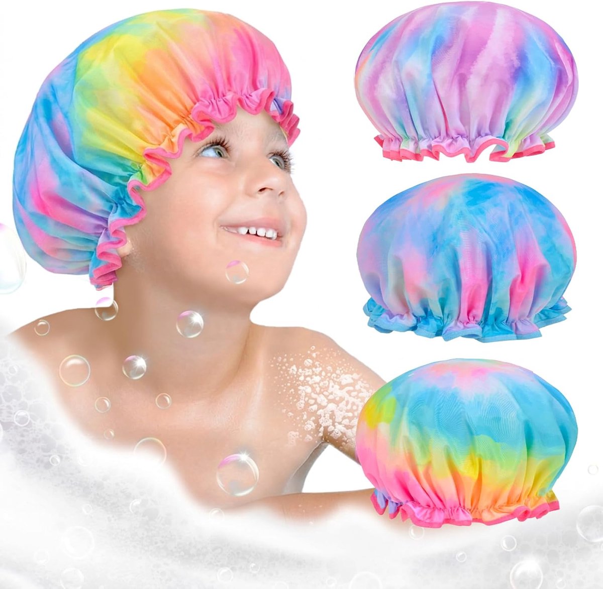 Douchemuts voor kinderen - 3 stuks regenboog - dubbellaags - herbruikbaar en waterdicht - ideaal voor peuters - ShopVlot