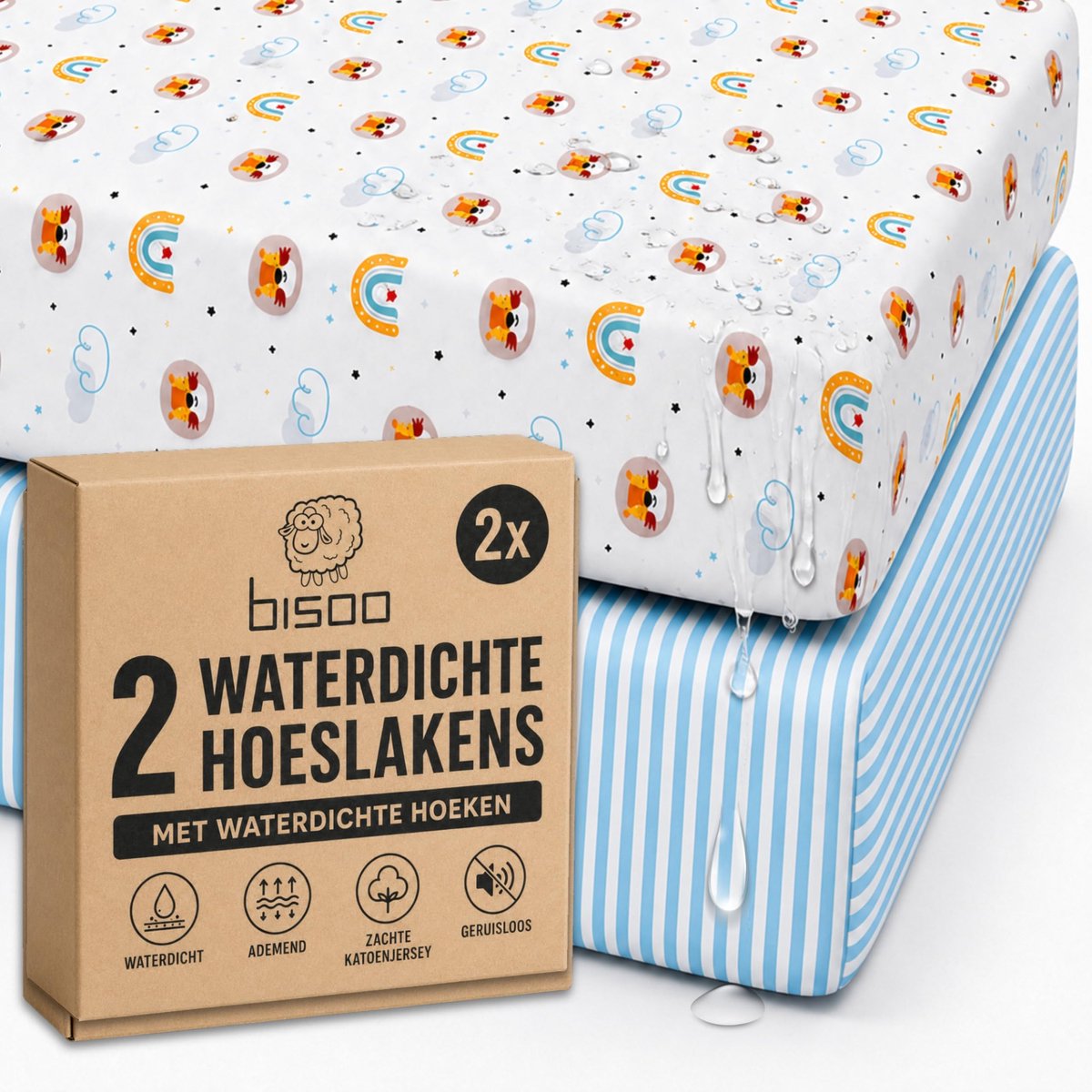Bisoo Magic Sheet 50x83 1 Leeuwen + 1 Blauwe Strepen Hoeslaken - ShopVlot