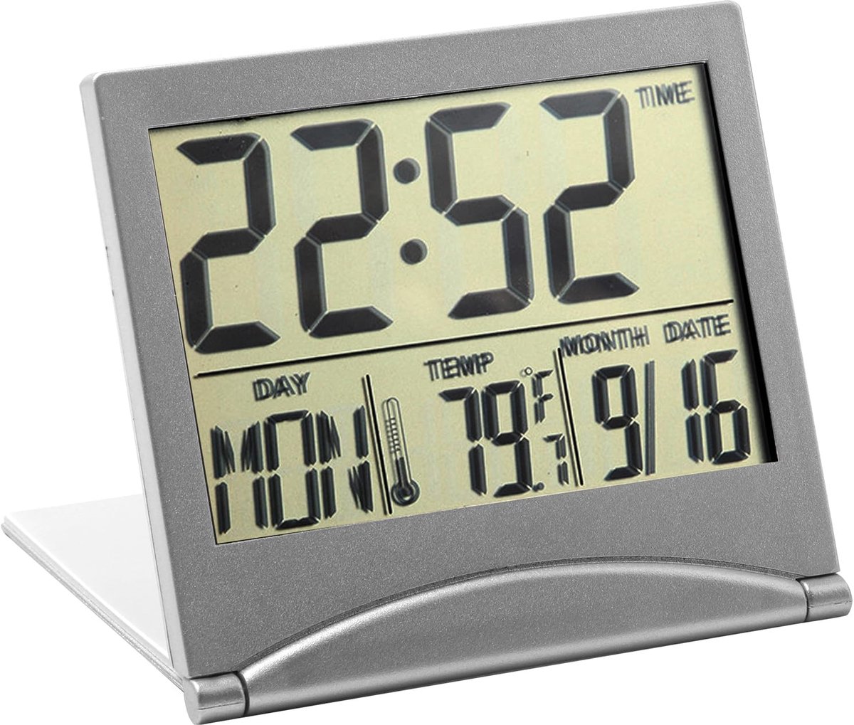 Digitale klok reisalarm - opvouwbaar - zilver - compact voor reizen - ShopVlot