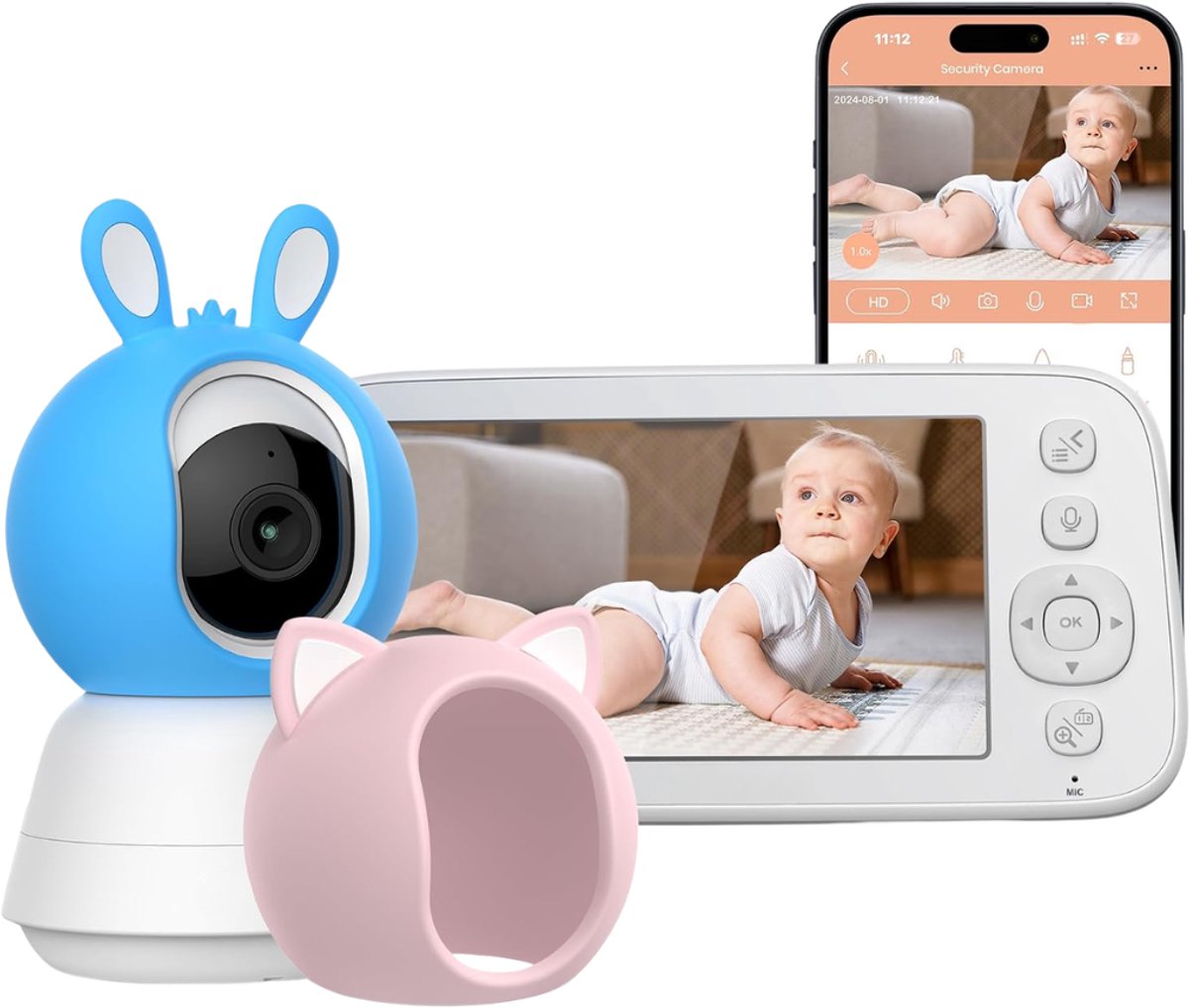 Verte Babyfoon met Camera - Nachtzicht - 5-Inch Scherm - Tweewegcommunicatie - Automatische Tracking - VOX-Modus - Temperatuurmeter - 355° Draaibaar - 120° Kantelbaar - ECO - Babycamera Voor Huisbeveiliging