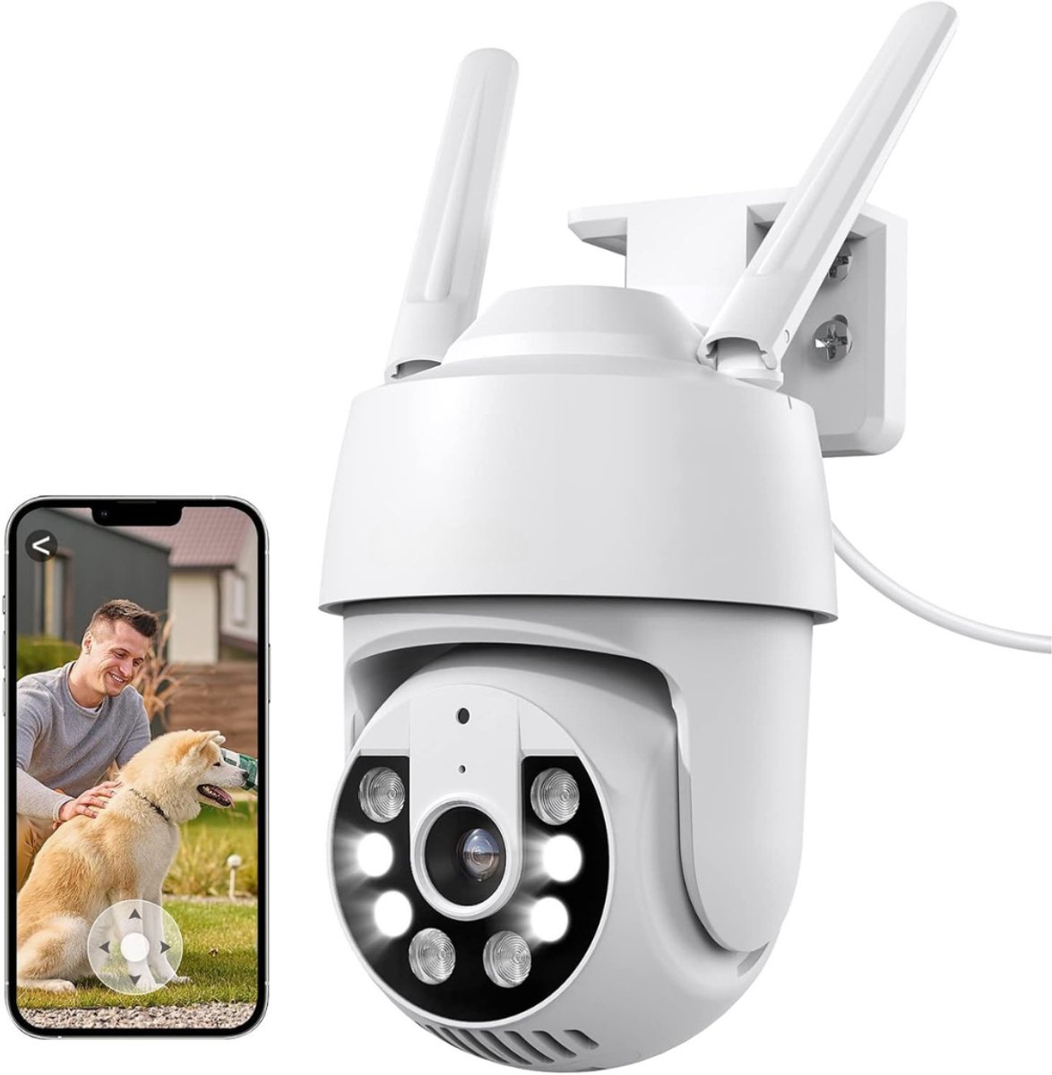 Allvia® Camerabewaking Draadloos - Beveiligingscamera Draadloos Buiten - Verborgen Camera - 360° - met 2-Weg audio, Automatische Tracking, Kleuren Nachtzicht, Sirene Alarm - Werkt met Alexa - Wit - 17cm x 9cm x 16cm