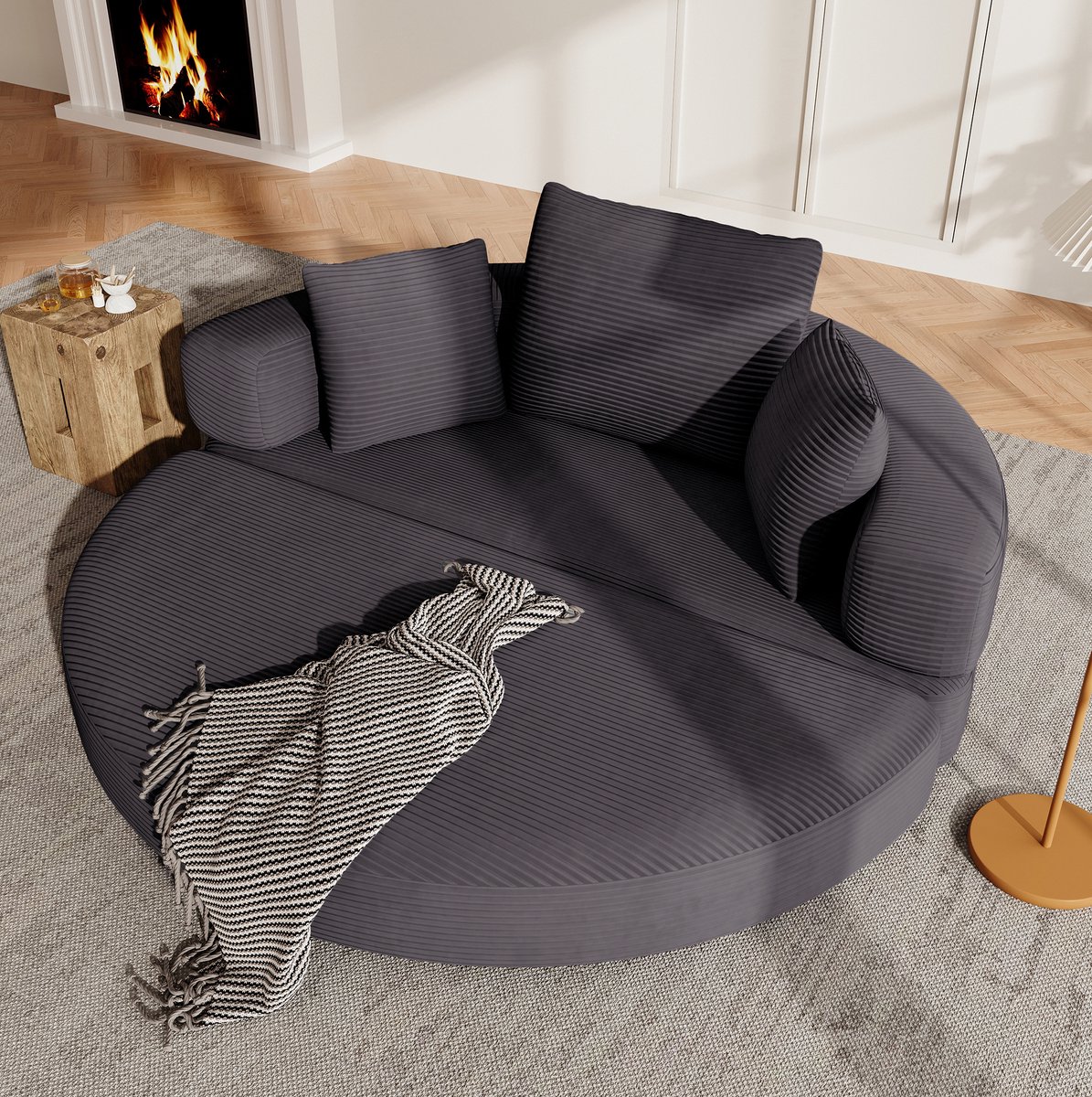 MODENUIT Slaapbank 173 x 176 cm - Opvouwbaar 2-in-1 Met Kussens - Voor Woonkamer En Slaapkamer - Stof - Zwart