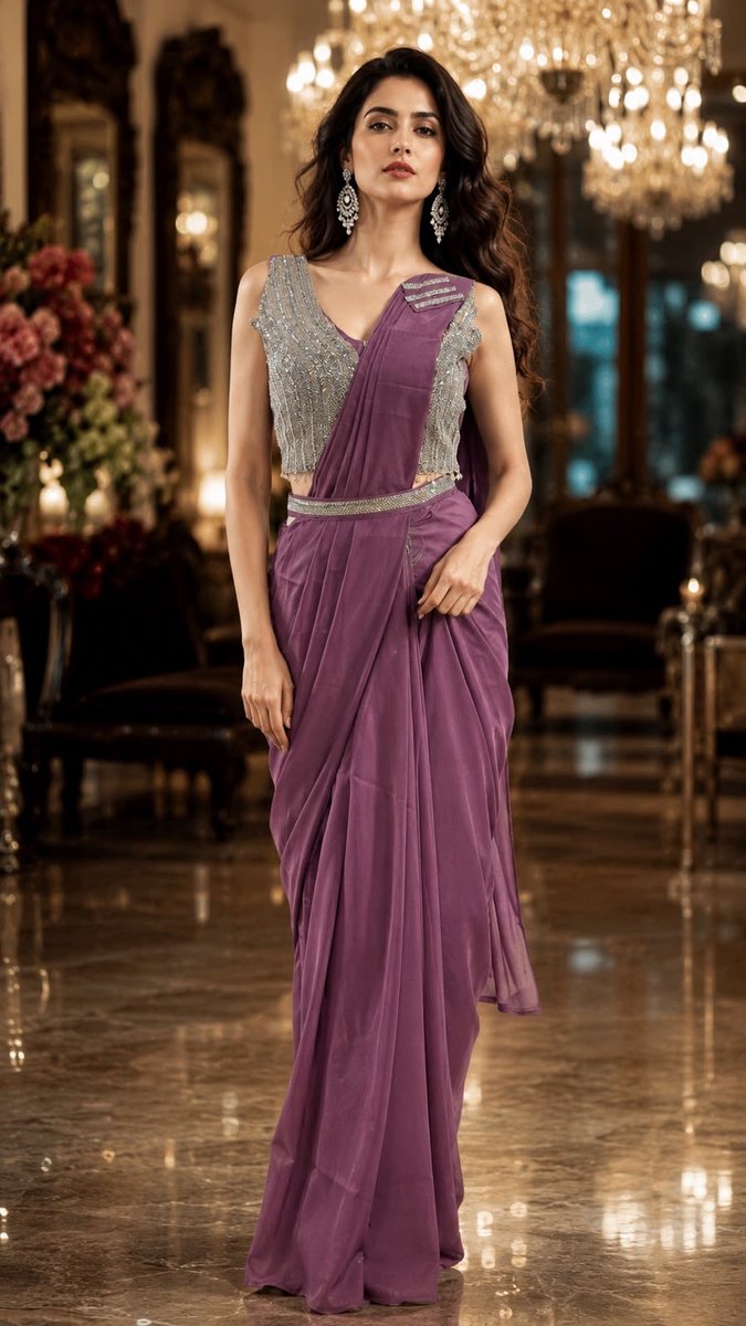 Simhera Threads Women's Mauve Georgette Saree with Decorative Embellished Border | Festive & Party Wear Saree