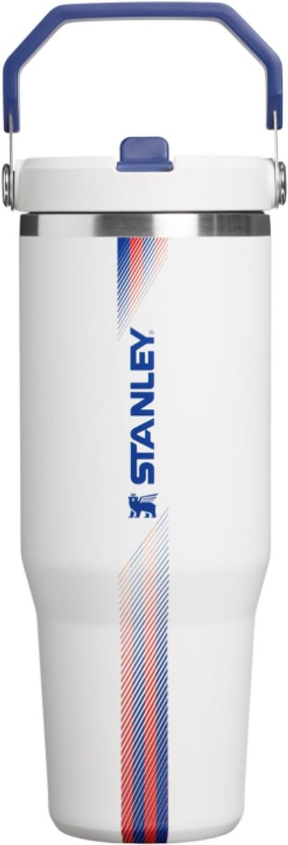 STANLEY IceFlow 2.0 Flip Straw Tumbler 30 oz / 0.86L (White Dark Blue) – Geïsoleerde RVS Drinkfles met Handvat – Lekvrije Thermosbeker met Flip Straw – BPA-vrij