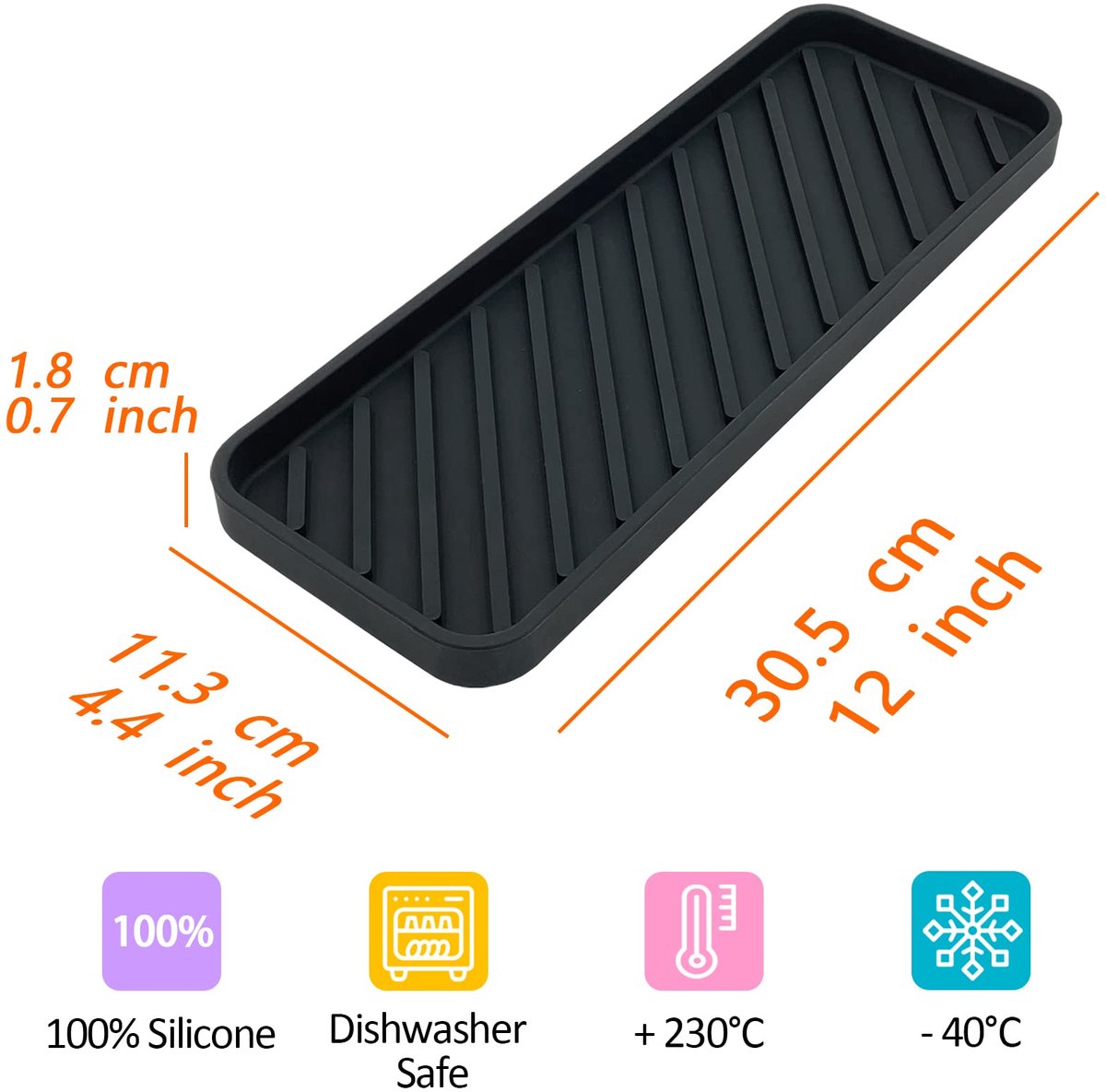 Spoelbakorganizer siliconen 30 cm x 11 cm - zwart - vaatwasmachinebestendig - ideaal voor sponshouder en zeep - ShopVlot