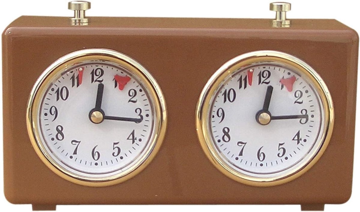 Professionele Analoge Schaakklok van Hout met Mechanische Timer voor Competities en Toernooien