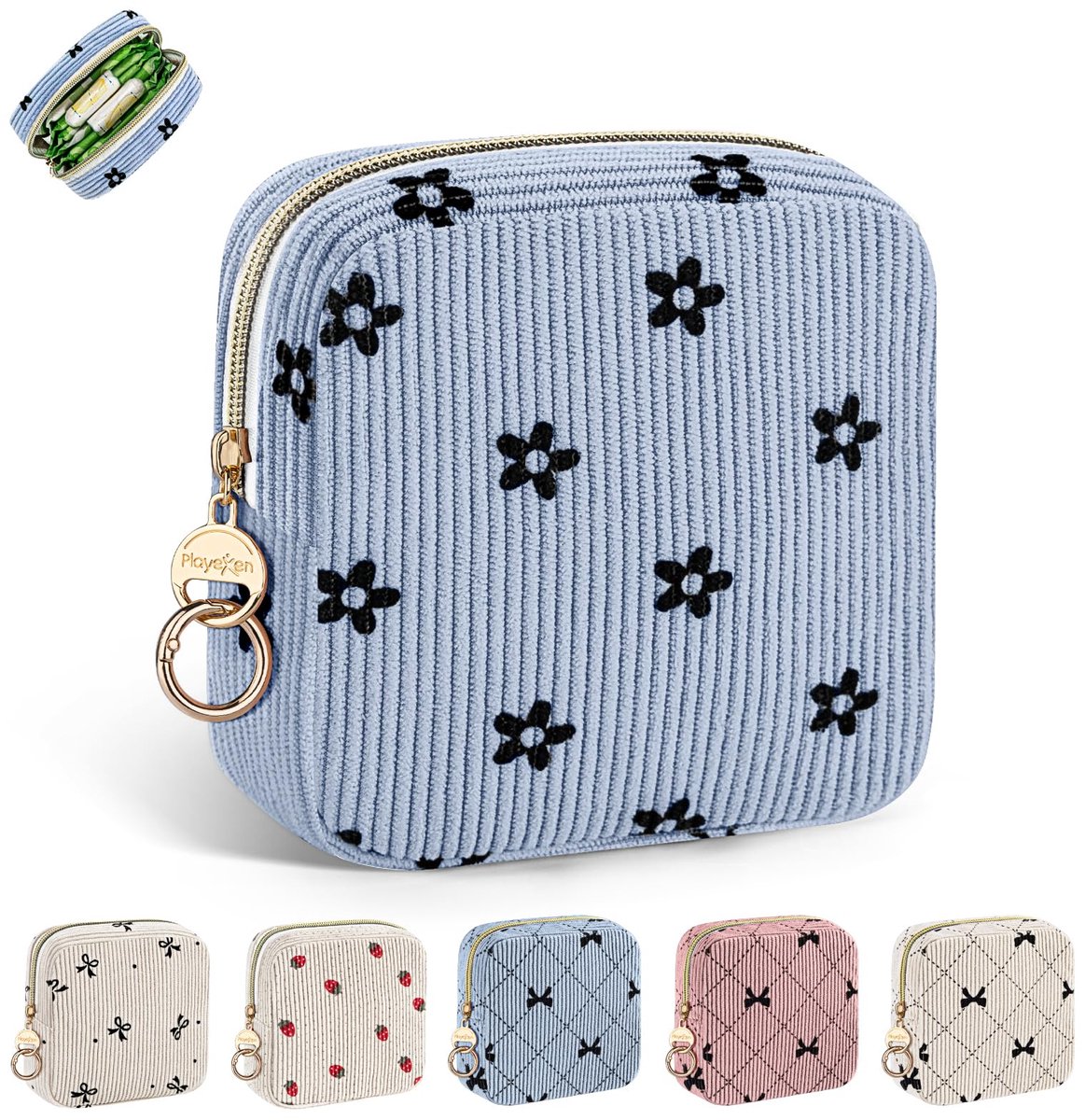 Cosmetische tas voor maandverband en tampons - toilettas met ritssluiting - Florida-blauw - ideaal voor tieners - ShopVlot