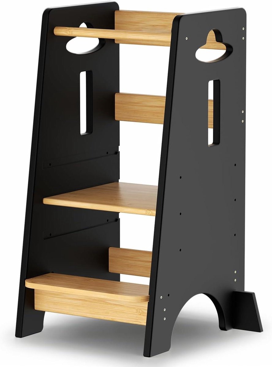 Leertoren Hout - Kinderkruk Keuken - Samen Koken - 3 standen verstelbaar - 80 cm - Zwart