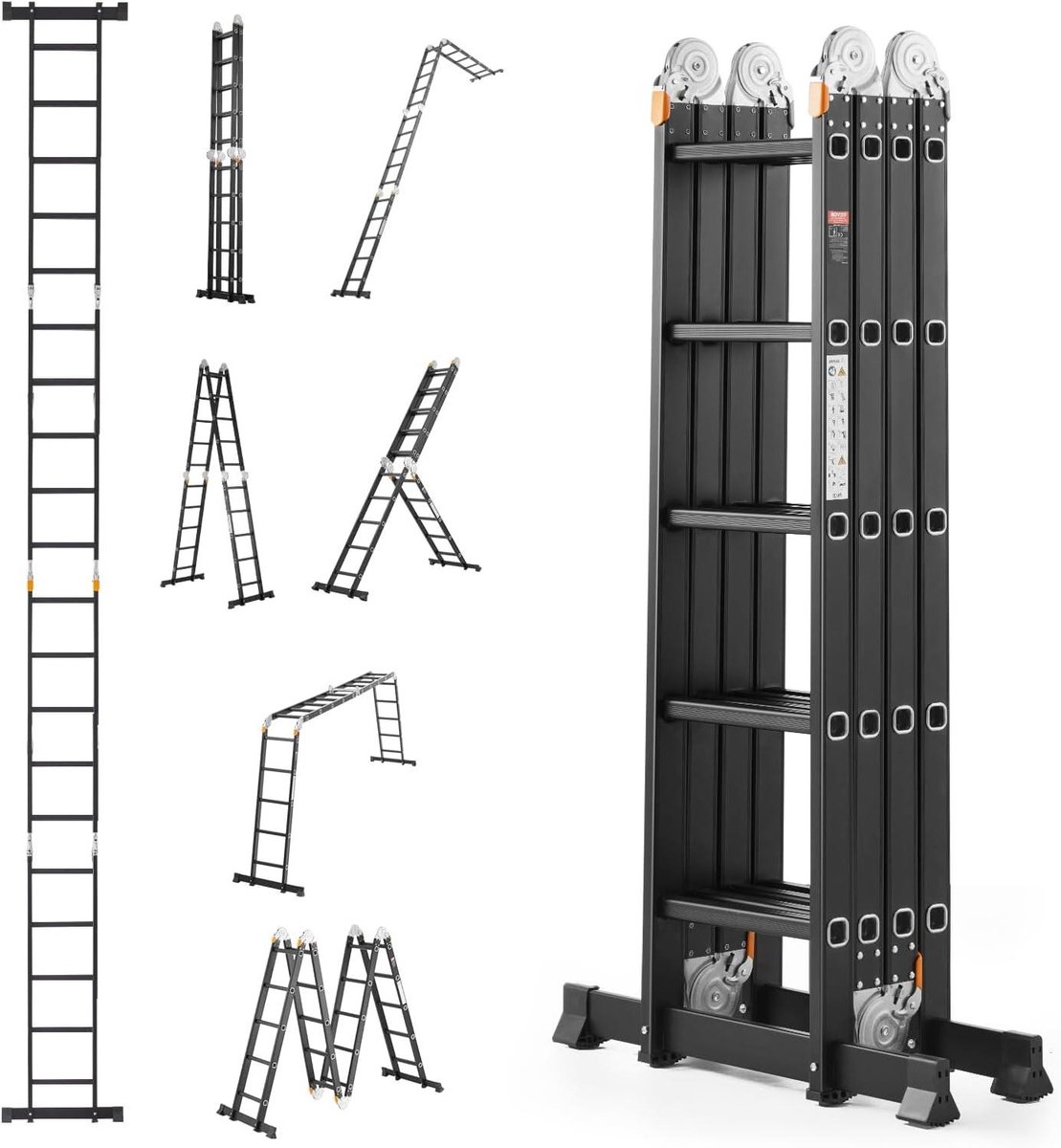 Multifunctionele Vouwladder - Verstelbare Steiger - Huishoudelijk Werk - 7-in-1 Toepassingen - 5.8 Meter Bereik - Zwart