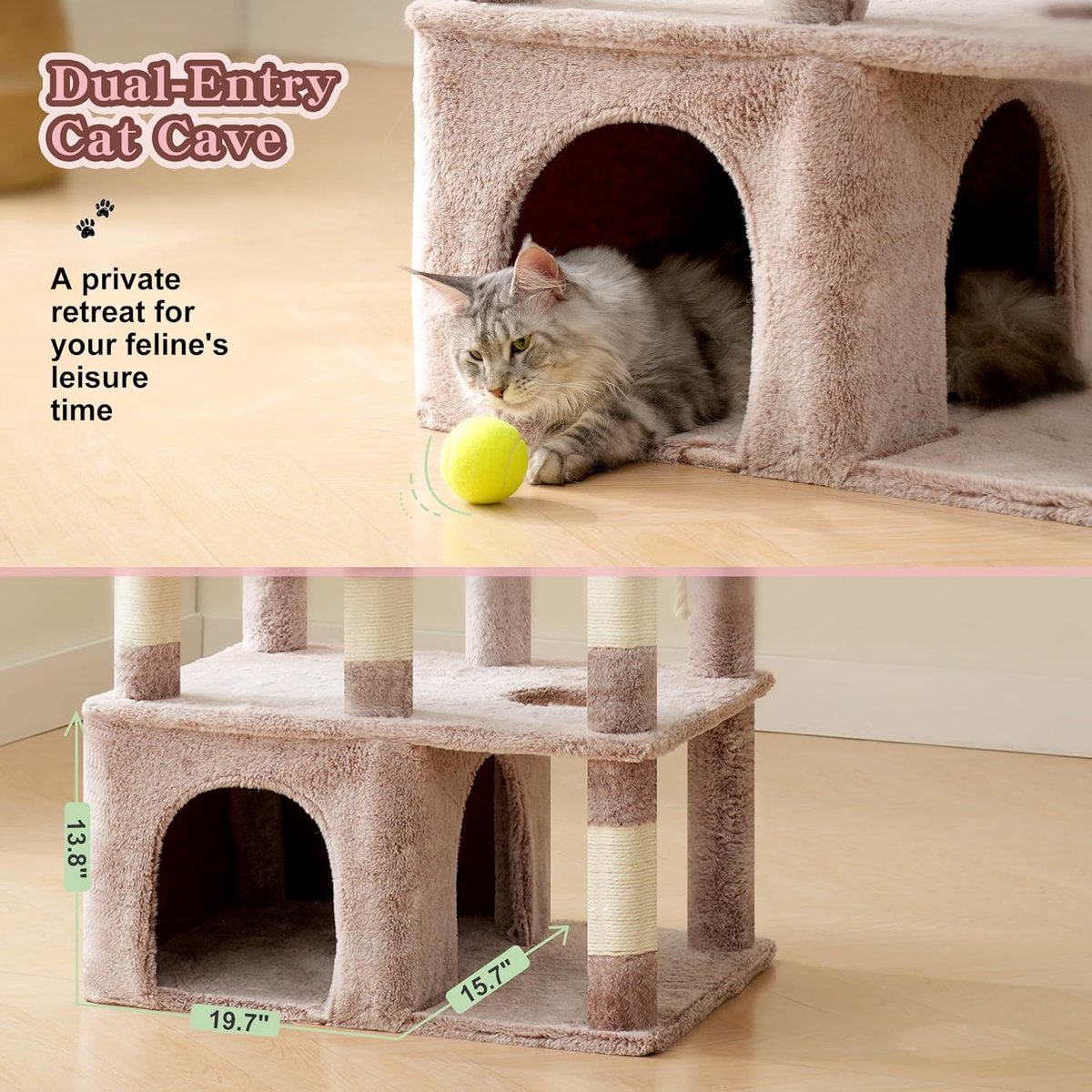 Krabpaal Groot - Kattenmeubel XL - Katten Klimmen Spelen - Extreem Stabiele Basis - 180 Cm Hoog - Bruin Beige thumbnail 2