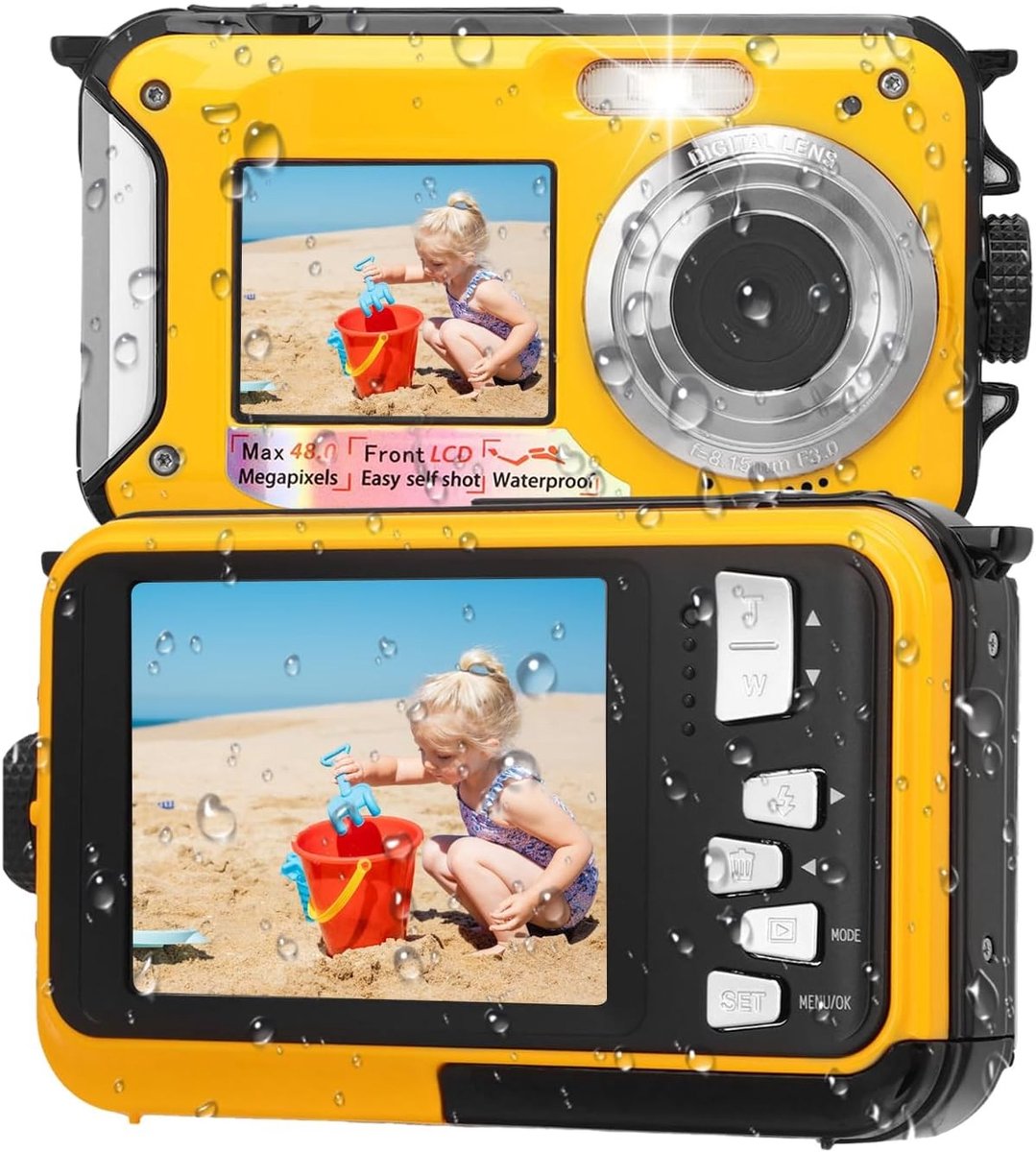 Volledig HD Onderwatercamera met 11FT Waterdichtheid, 2.7K Resolutie, 48MP Autofocus en Dubbel Scherm voor Snorkelen en Duiken met Drijfbelt en Vullicht
