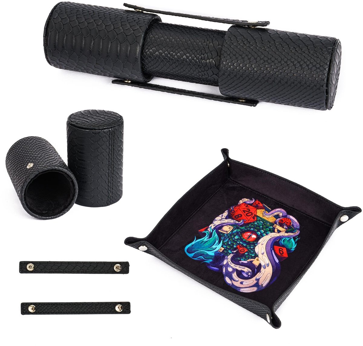 Cusdie 2-in-1 dobbelstenen lade en 2 dobbelstenen bekers opvouwbare lade lederen dobbelstenen houder voor DND - ShopVlot